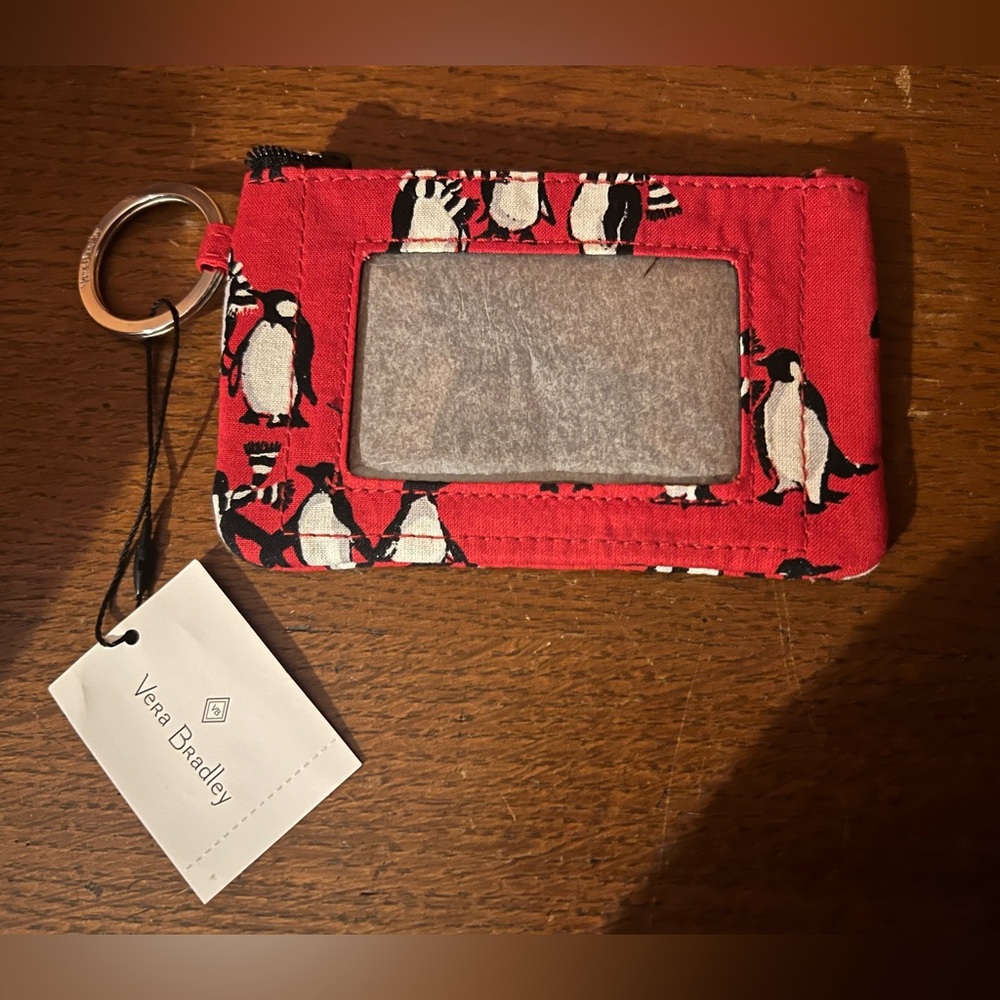 Vera Bradley Playful Penguins Red Zip ID Case-NWT